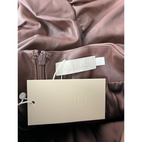 Meshki Ruched Bodycon Naomi Mini Skirt Size XS Chocolate Brown Faux Leather - Picture 9 of 15